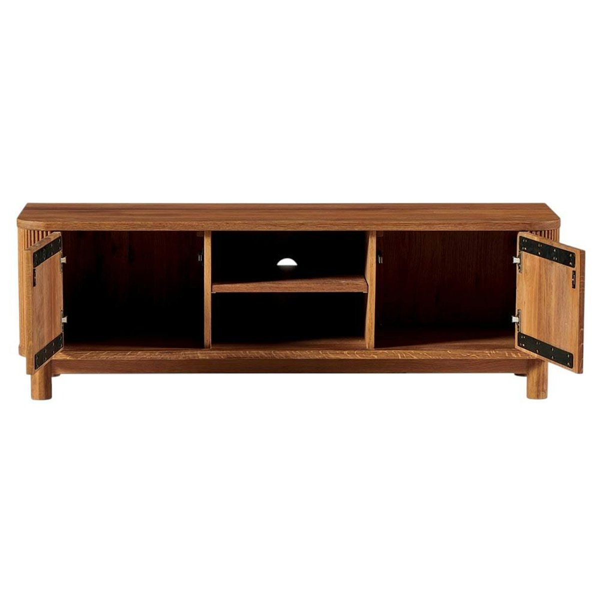 Meuble TV contemporain chêne rainuré 2 portes 2 niches IENA bois naturel, PIER IMPORT