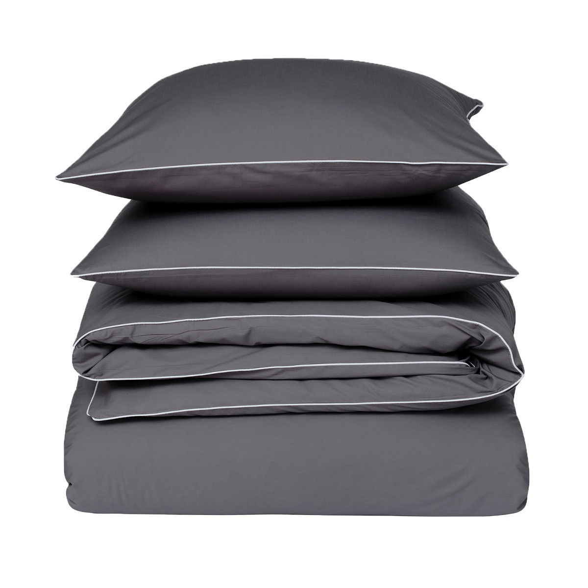 Parure housse de couette percale de coton avec 2 taies 50x70 cm ROSE WOOD anthracite/blanc, SENSEI MAISON