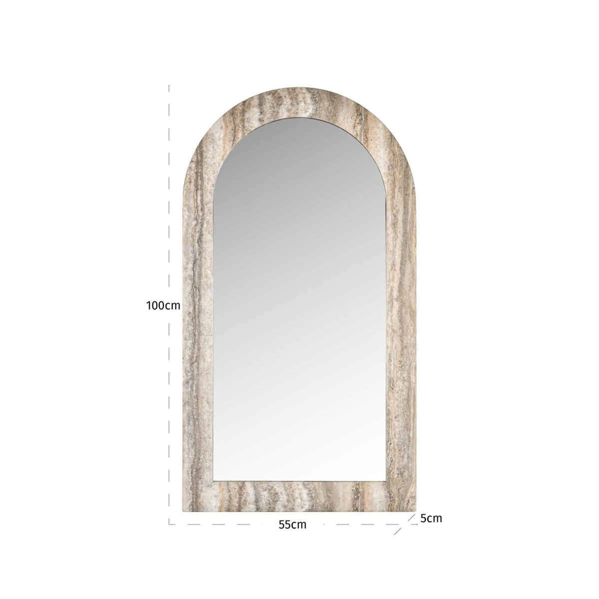 Miroir arqué en marbre format organique travertin gris nuancé naturel, RECOLLECTION