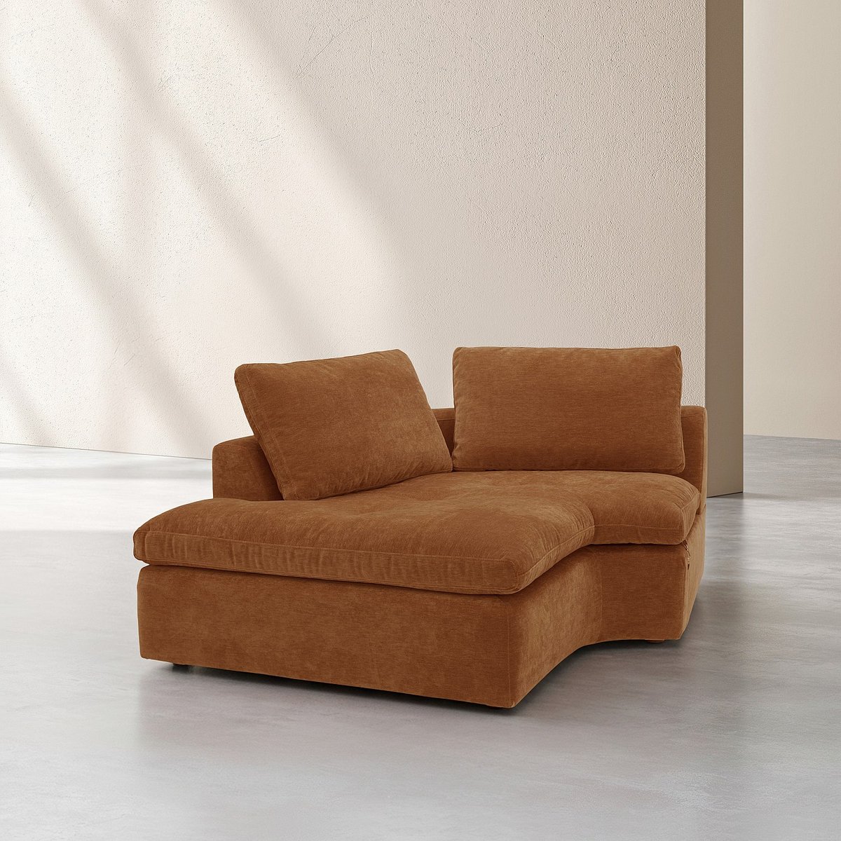 Méridienne d'angle gauche incurvée en tissu AMERIA marron, HABITAT