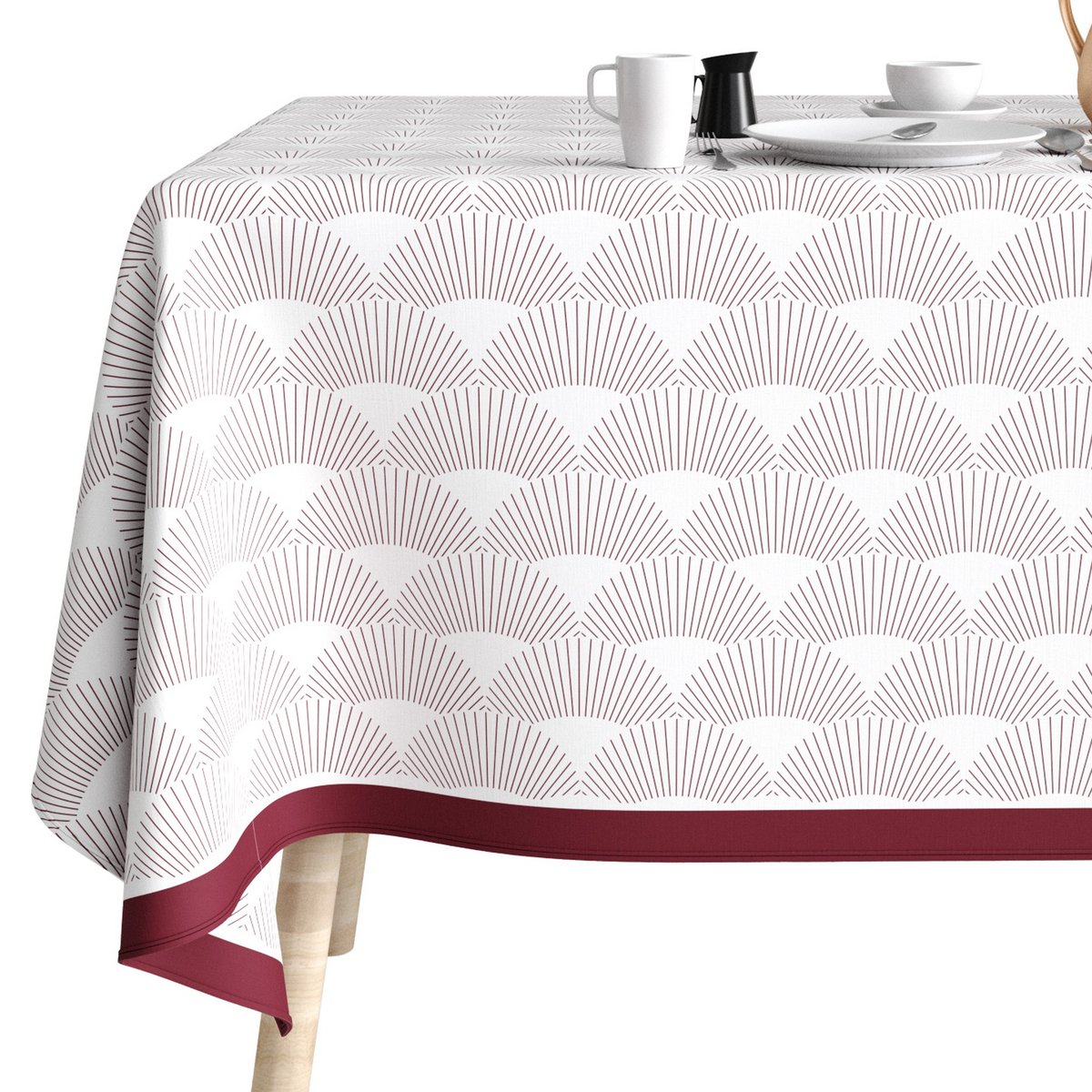 Nappe rectangulaire anti tache Coton Eclat Prune blanc, EDEN