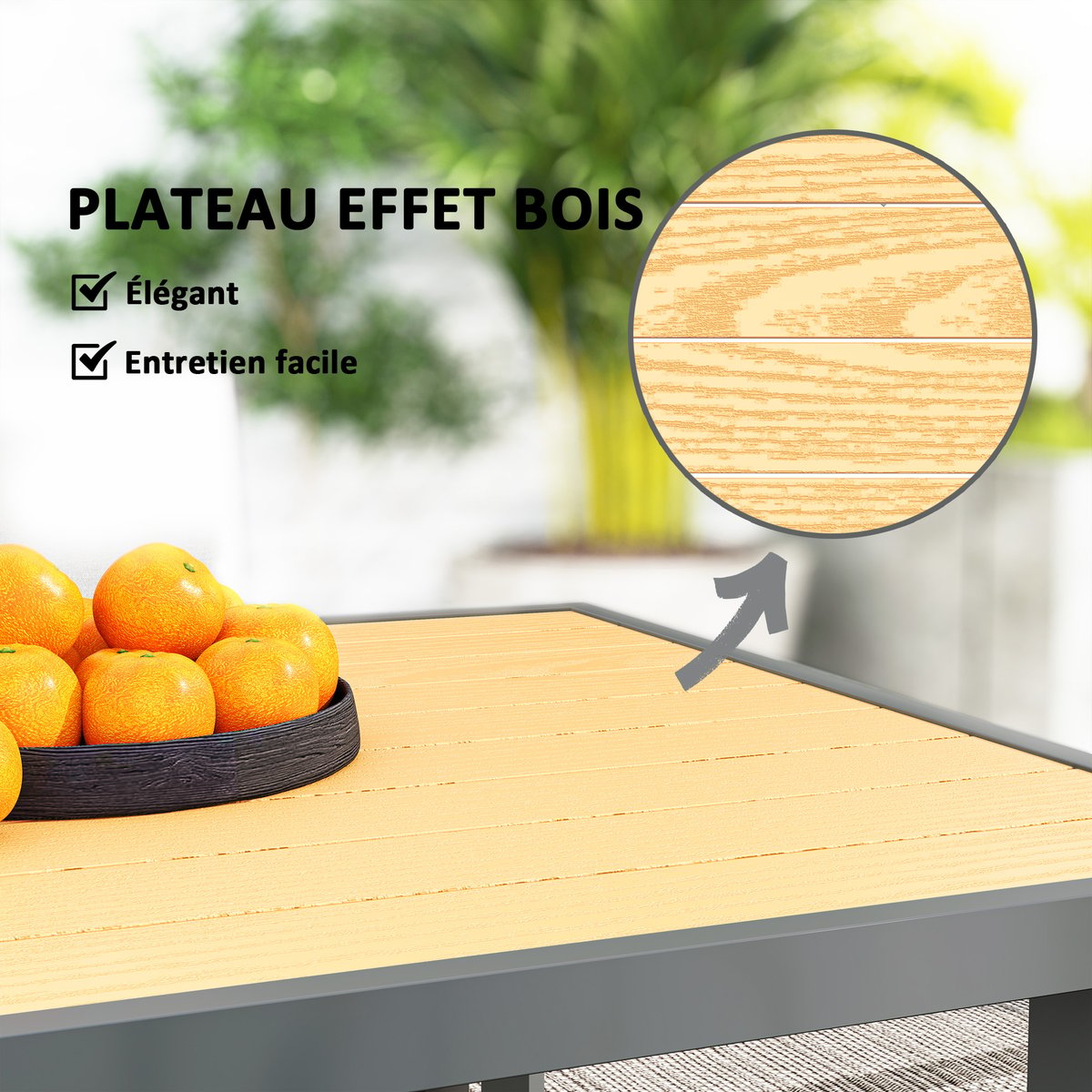 Table de jardin Acier Bois naturel beige, OUTSUNNY