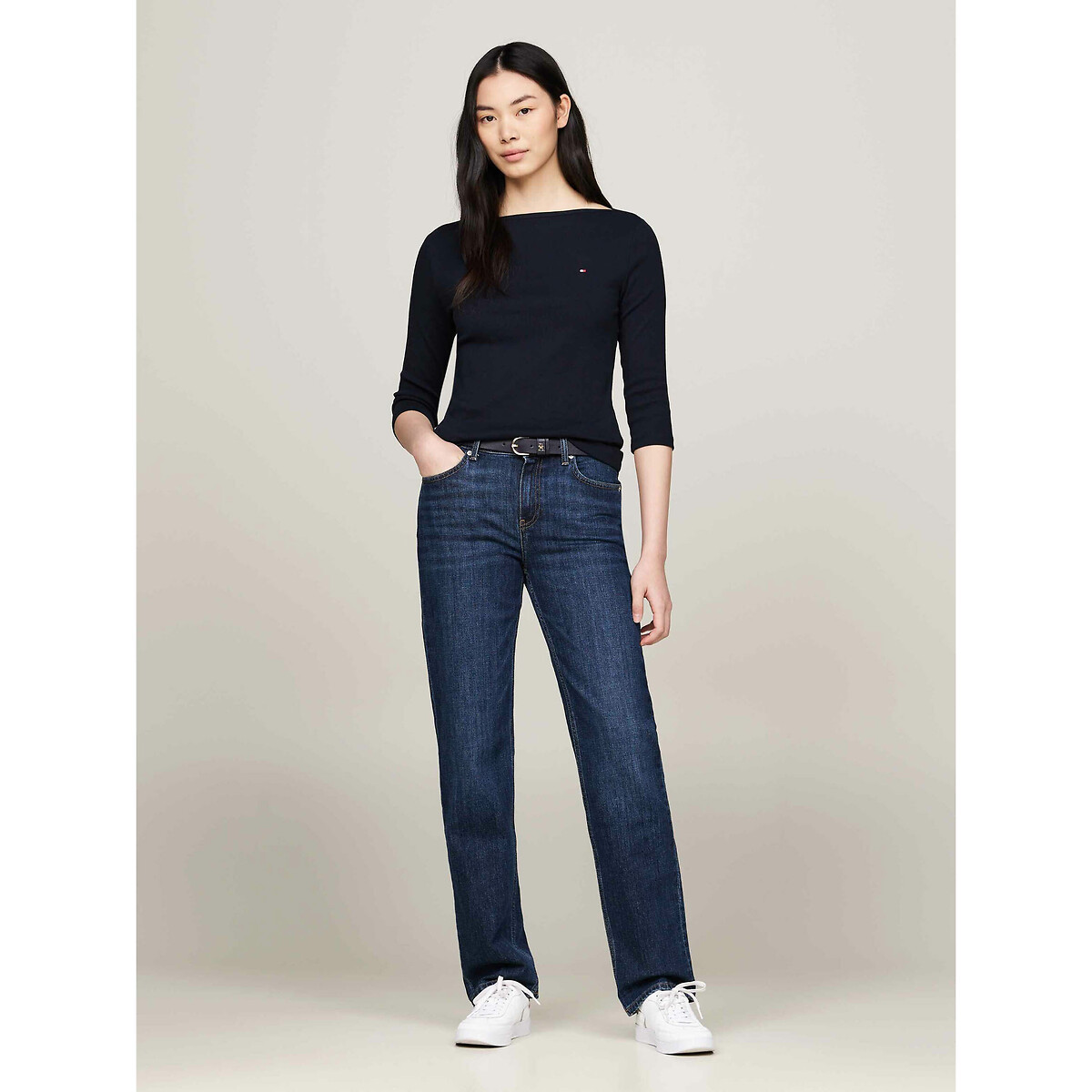 T-shirt col bateau manches 3/4 bleu marine, TOMMY HILFIGER