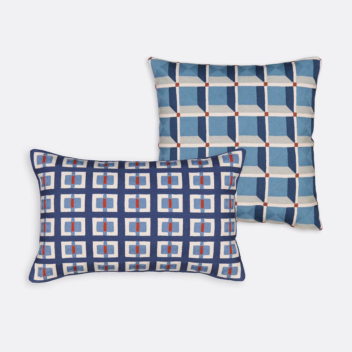 Housse de coussin 45x45 cm, coton brodé, Mauro bleu, LA REDOUTE INTERIEURS