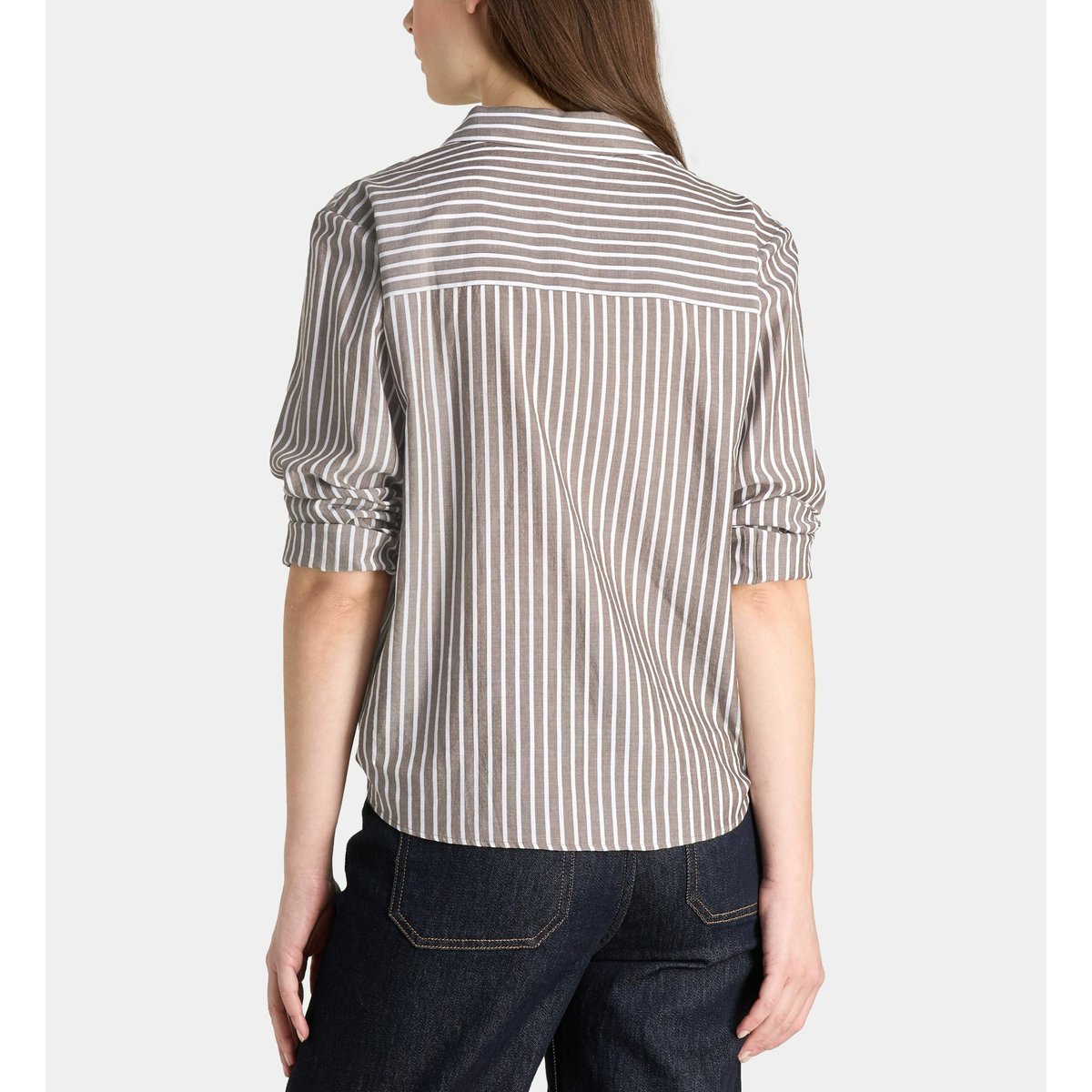 Chemise droite dolly rayée en coton blanc et marron, GALERIES LAFAYETTE