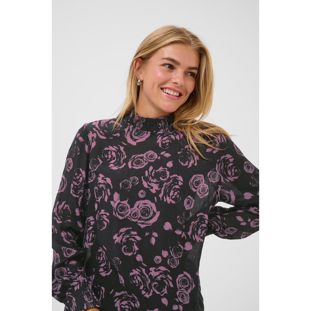 Blouse à manches longues noir tulipwood rose, KAFFE