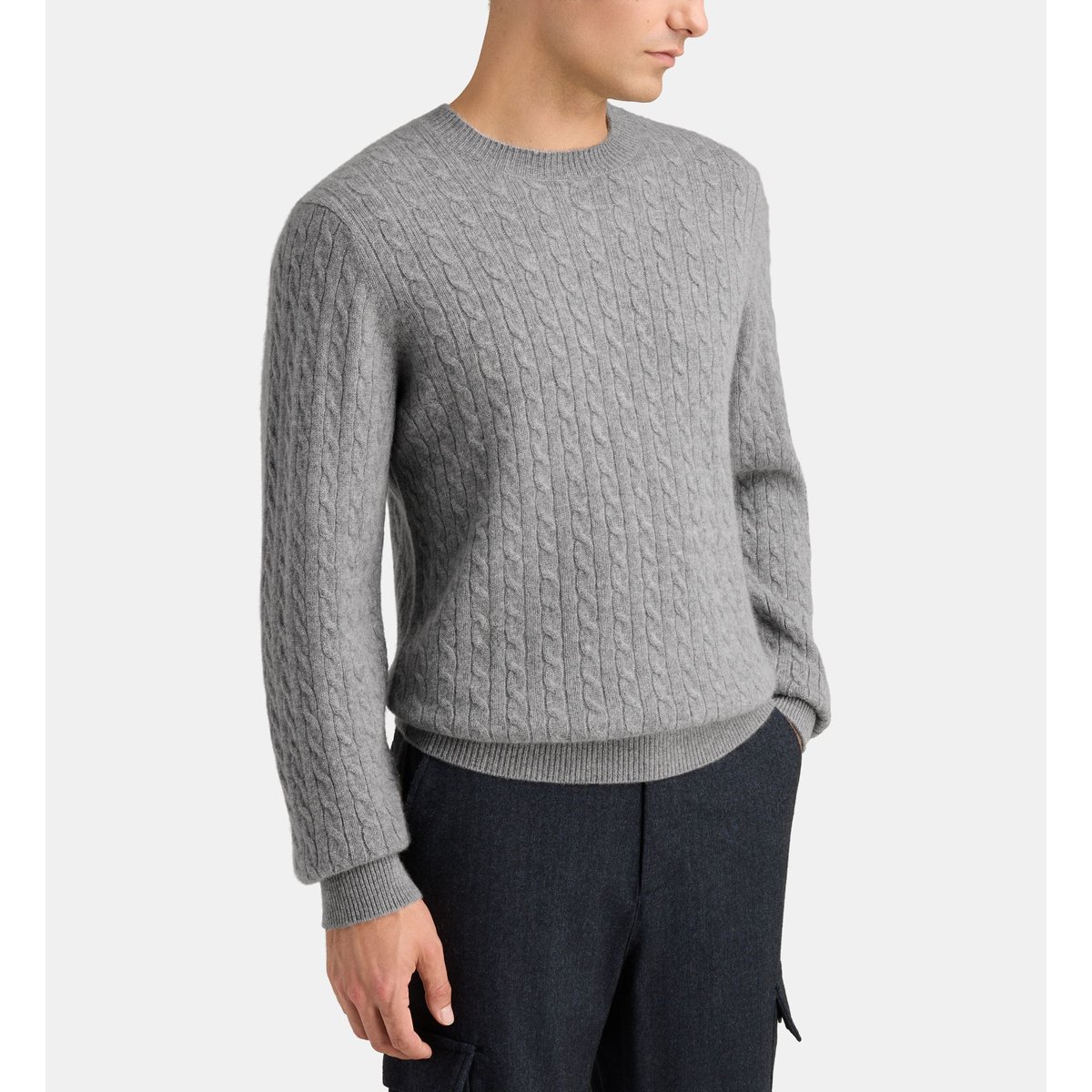 Pull droit cachcables torsadé cachemire gris clair, GALERIES LAFAYETTE