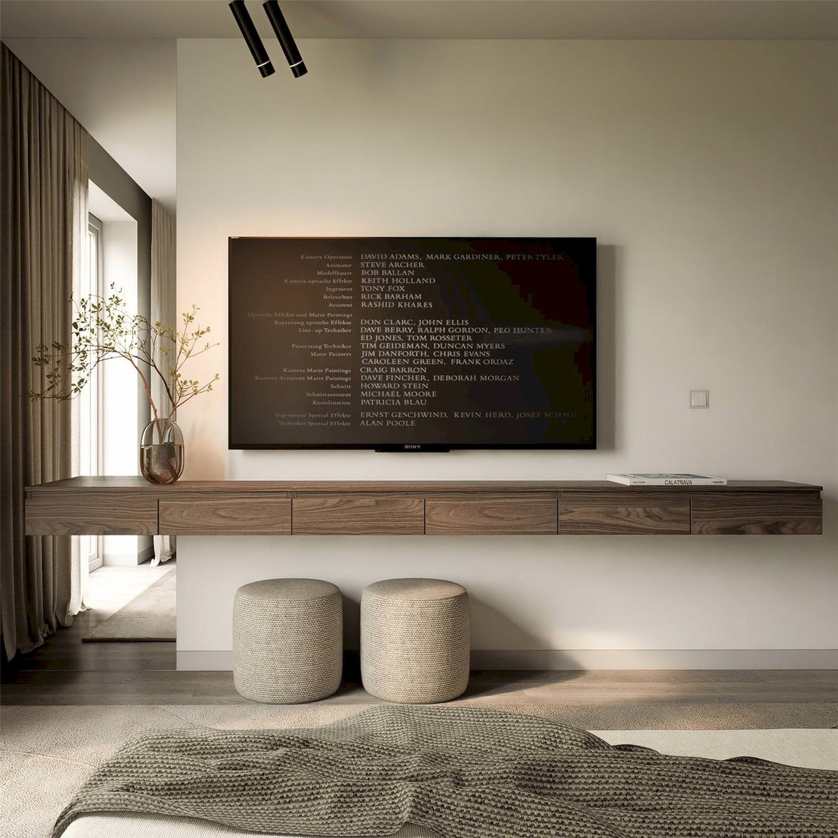 Meuble tv suspendu slim collection BEMMI noyer wisconsin, RECOLLECTION