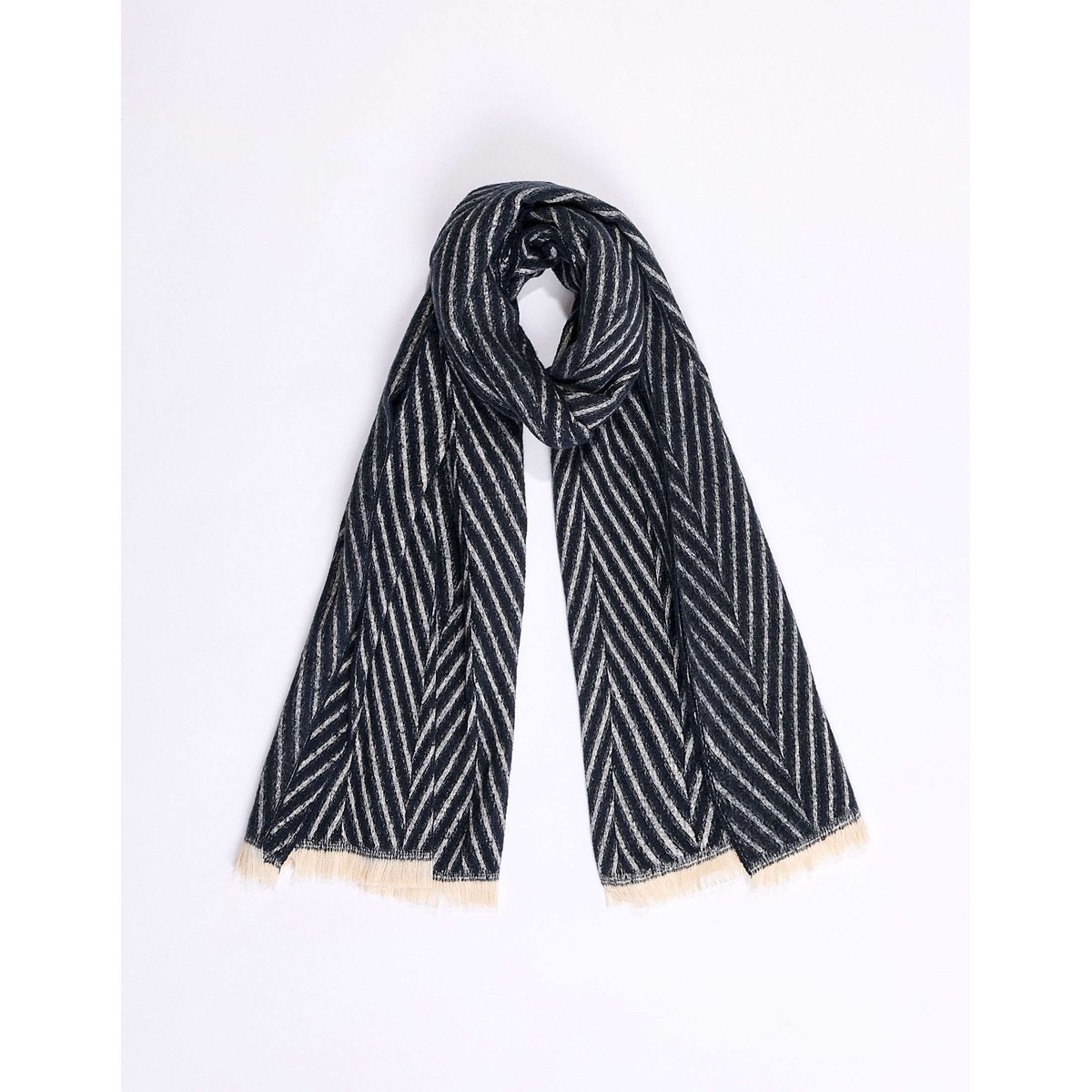Écharpe chevron à franges HAMIDA bleu navy, LA FIANCÉE