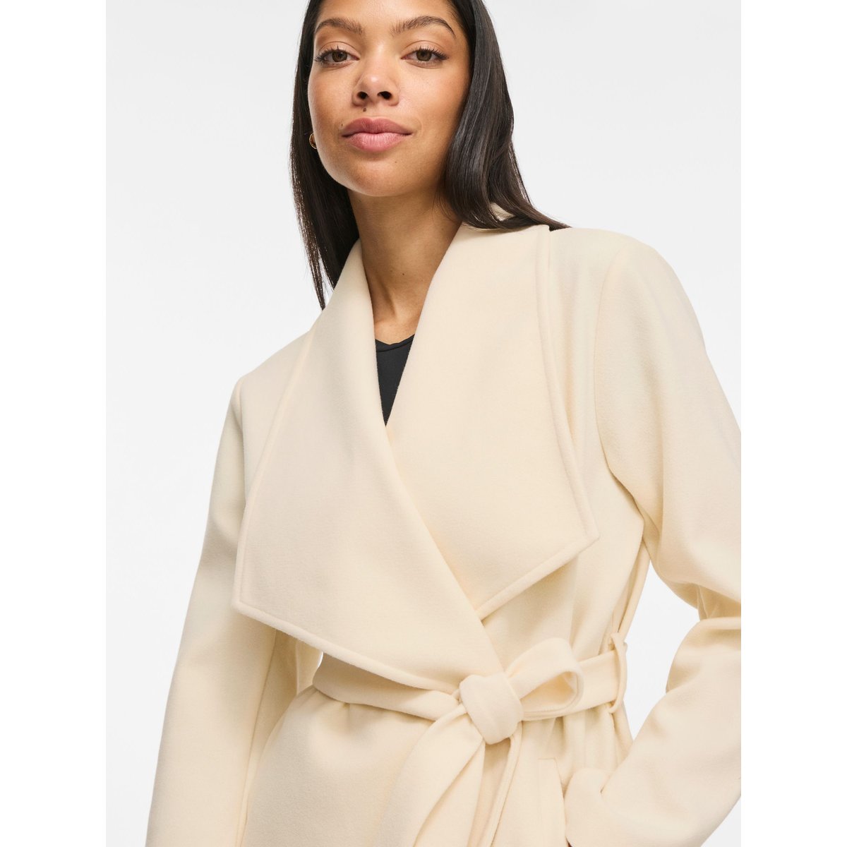 Manteau col italien à nouer birch, VILA