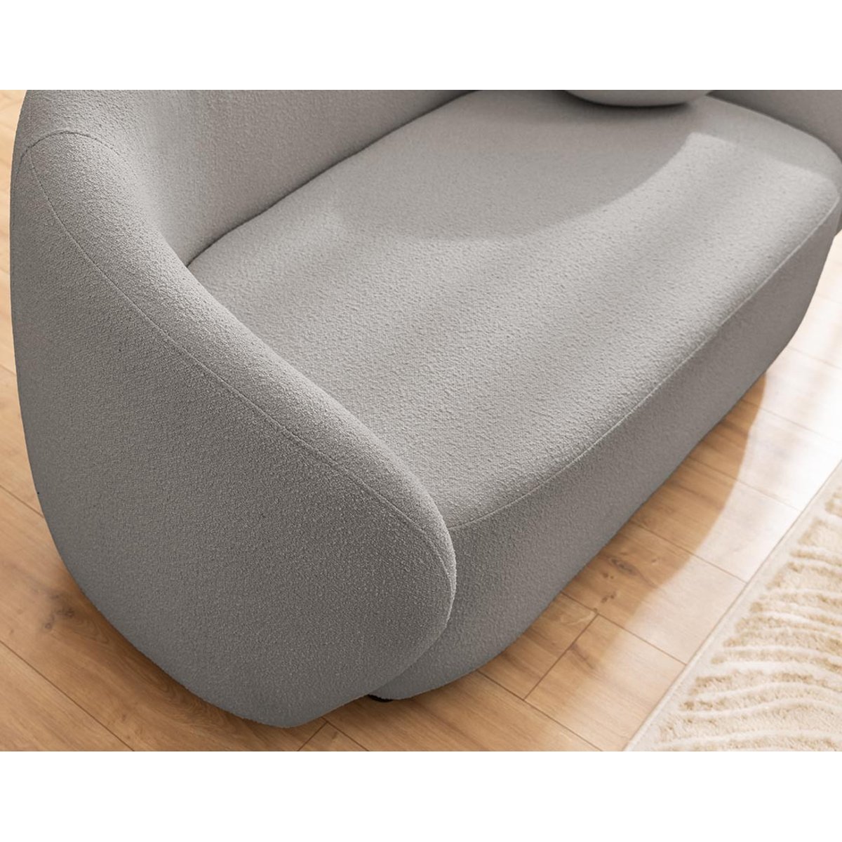 Flore - Canapé droit 2 places en tissu bouclette gris, BEST MOBILIER