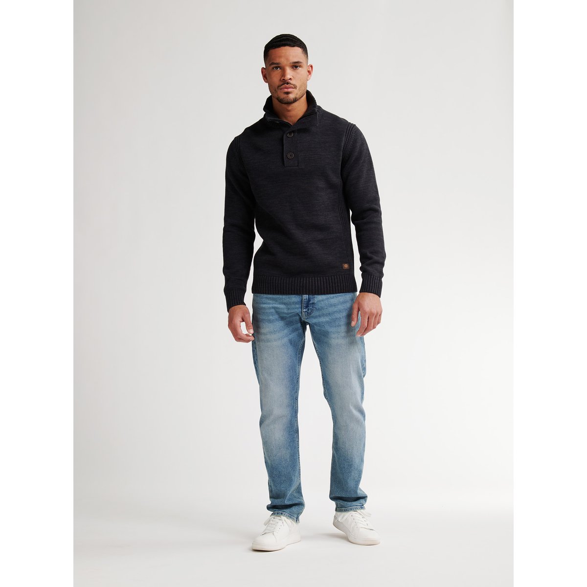 Pull col montant boutonné noir deep black, PETROL INDUSTRIES
