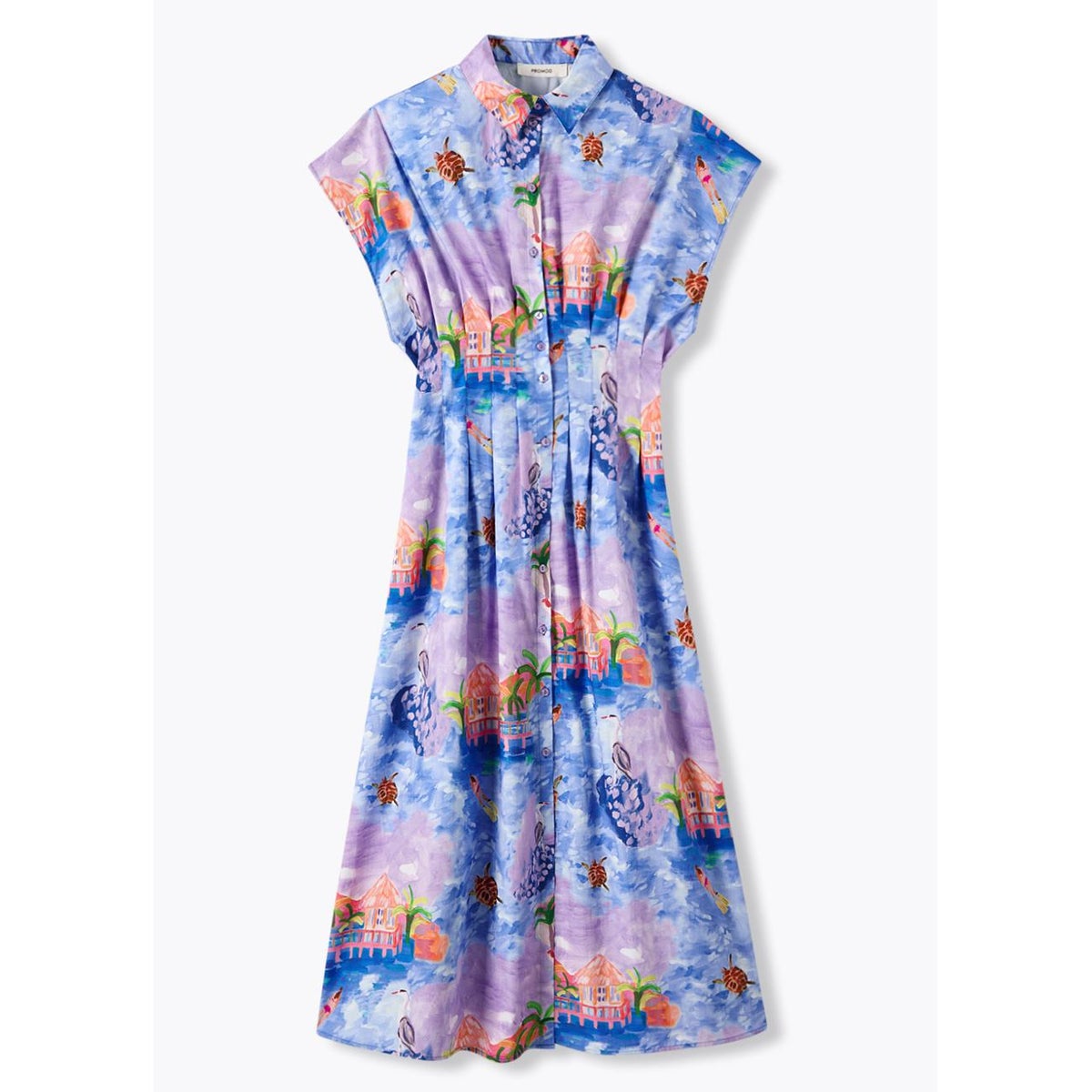 Robe-chemise motif paysage imprimé bleu, PROMOD