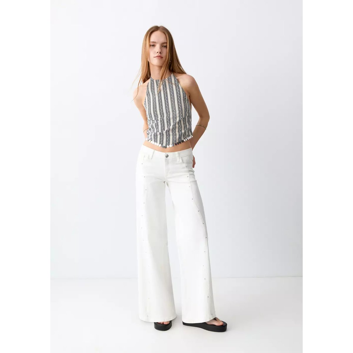 Crop top imprimé emmanchures américaines écru, MANGO TEEN
