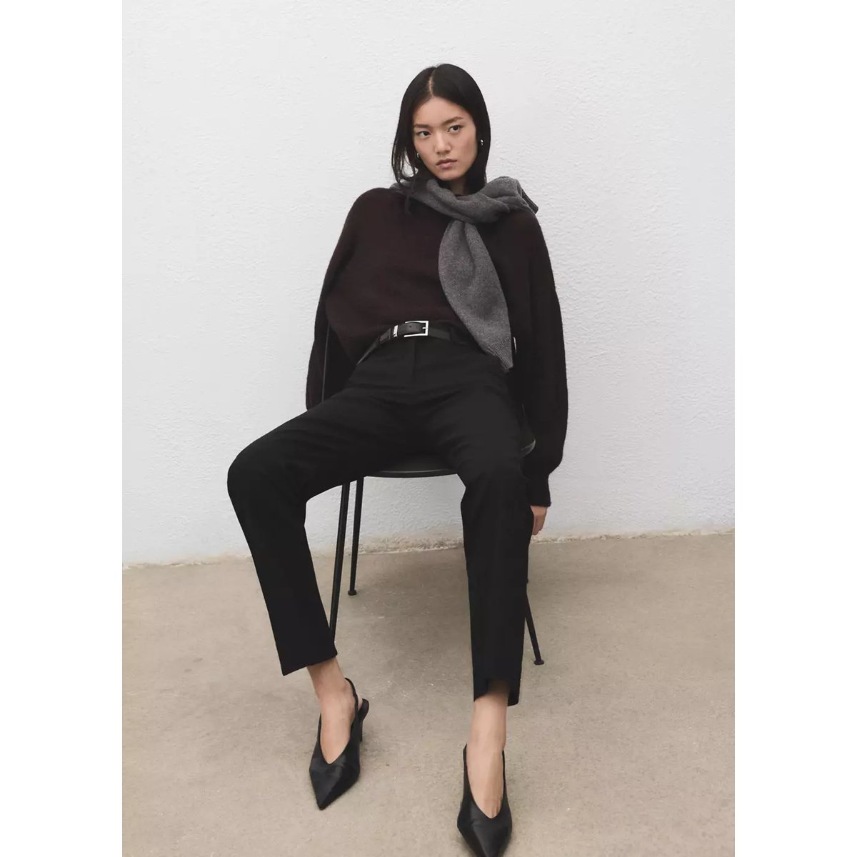 Pantalon droit 7/8 noir, MANGO