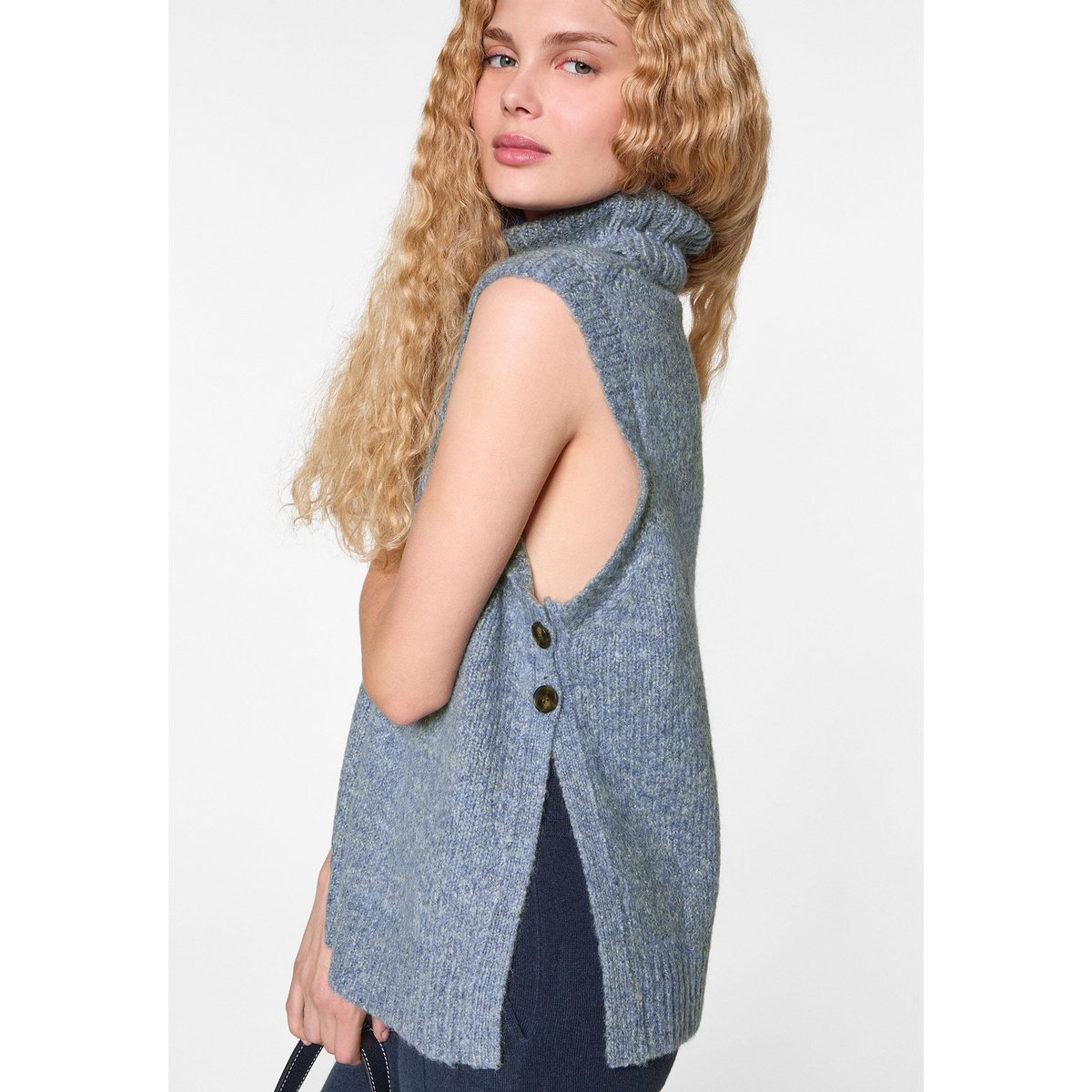 Pull sans manches en grosse maille bleu, RODIER