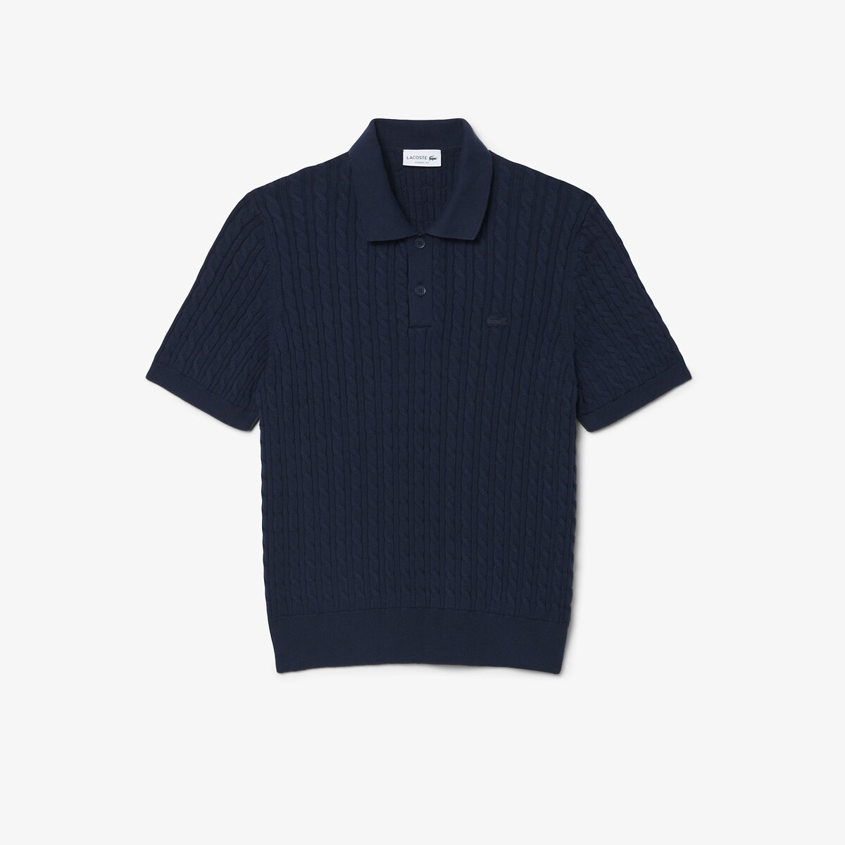Jersey con cuello de polo, de punto trenzado, con detalles decorativos azul marino, LACOSTE