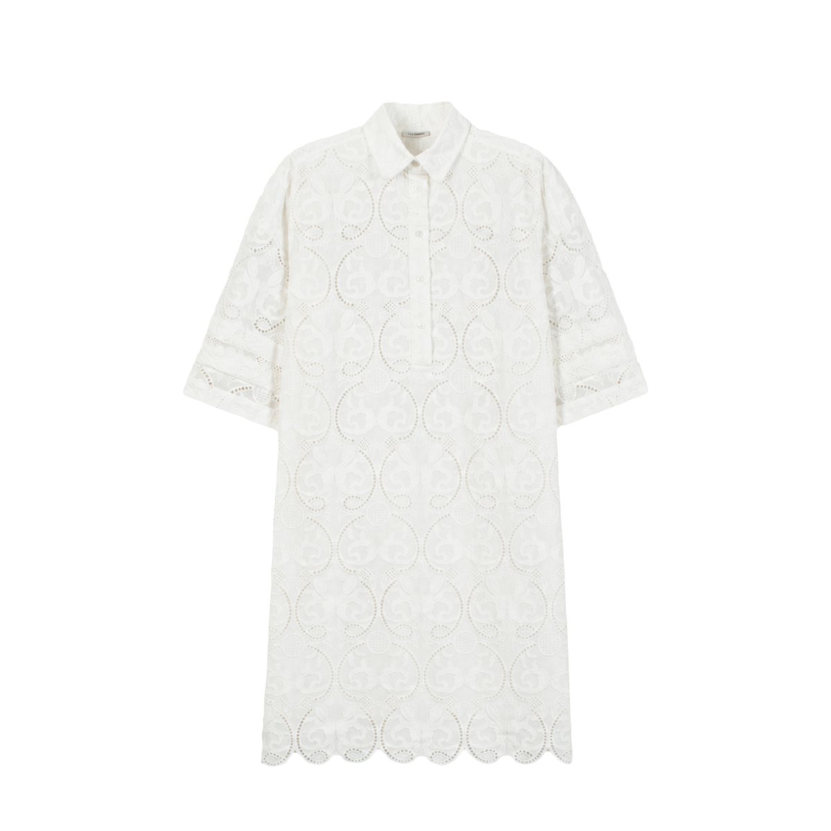 Robe chemise courte brodée blanc cassé, IKKS