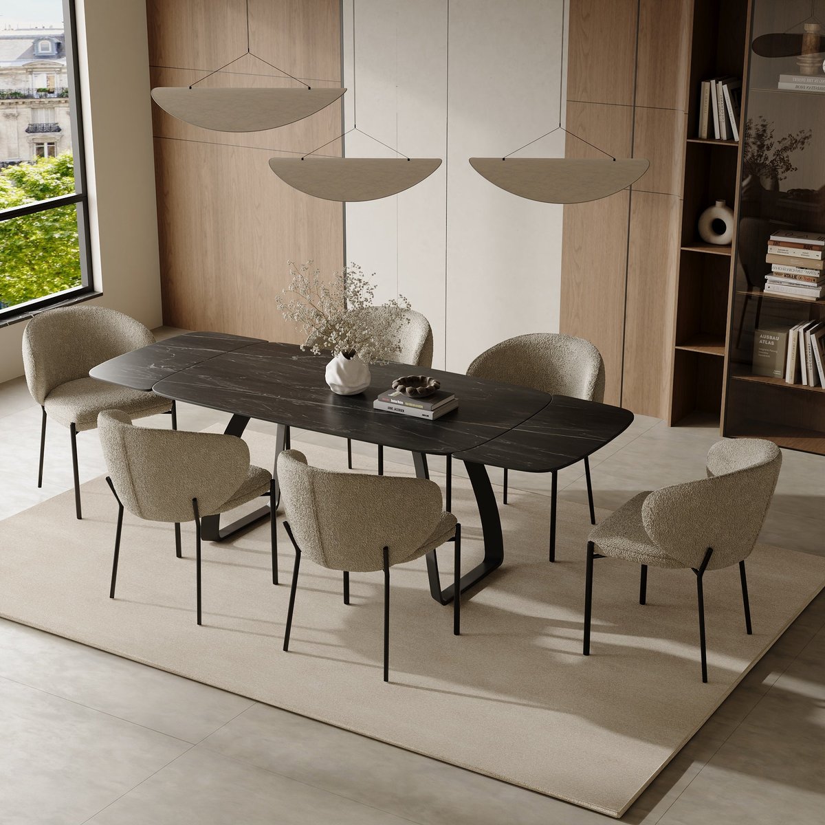 Table à manger extensible en céramique DAHLIA carrara noir et noir, SIA HOME