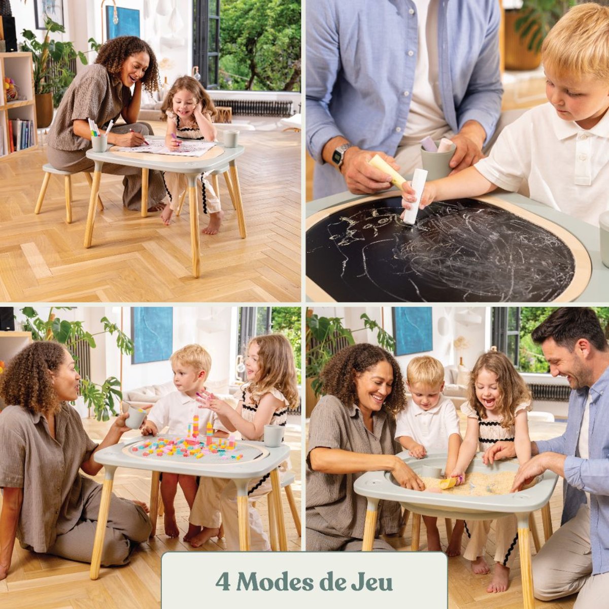 Table de jeux 4 en 1 avec tabouret vert sauge, ACTIVE TOTS
