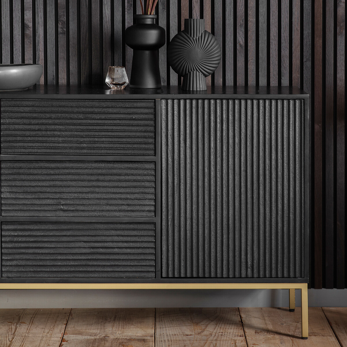 Madurai Rippled Wood Sideboard black, SO'HOME
