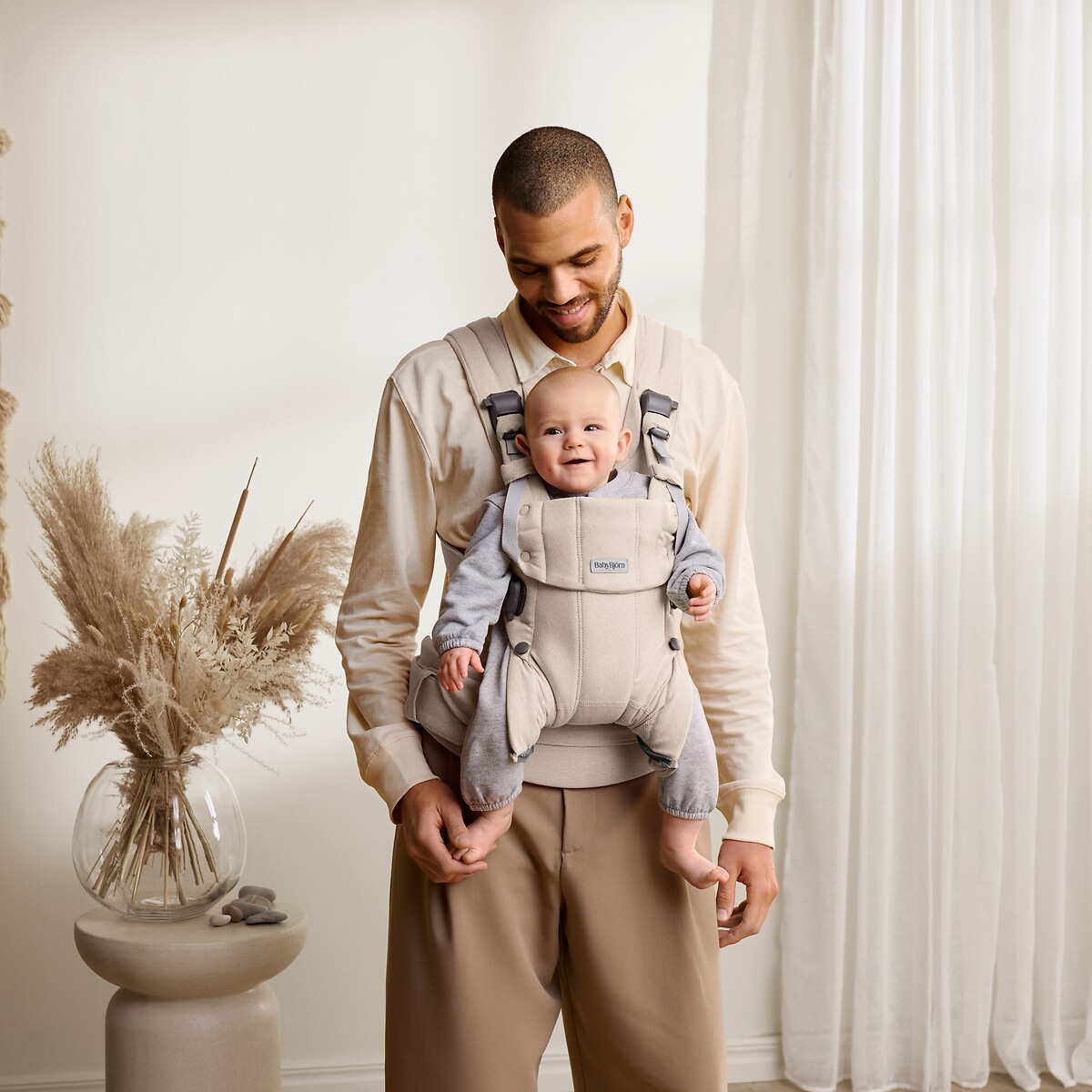 Porte bébé Harmony mélange tissé chiné beige clair, BABYBJORN