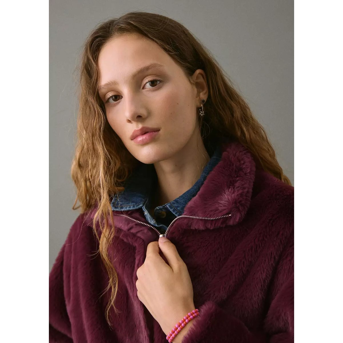 Manteau effet peluche grenat, MANGO TEEN