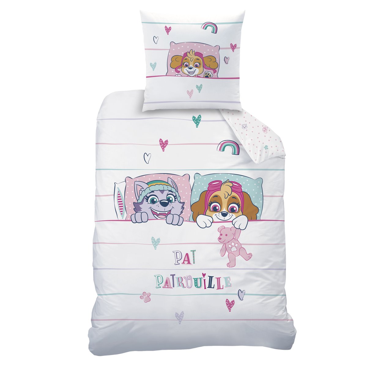 Parure de lit imprimée 100% coton, DOUCE NUIT blanc, rose, PAT PATROUILLE