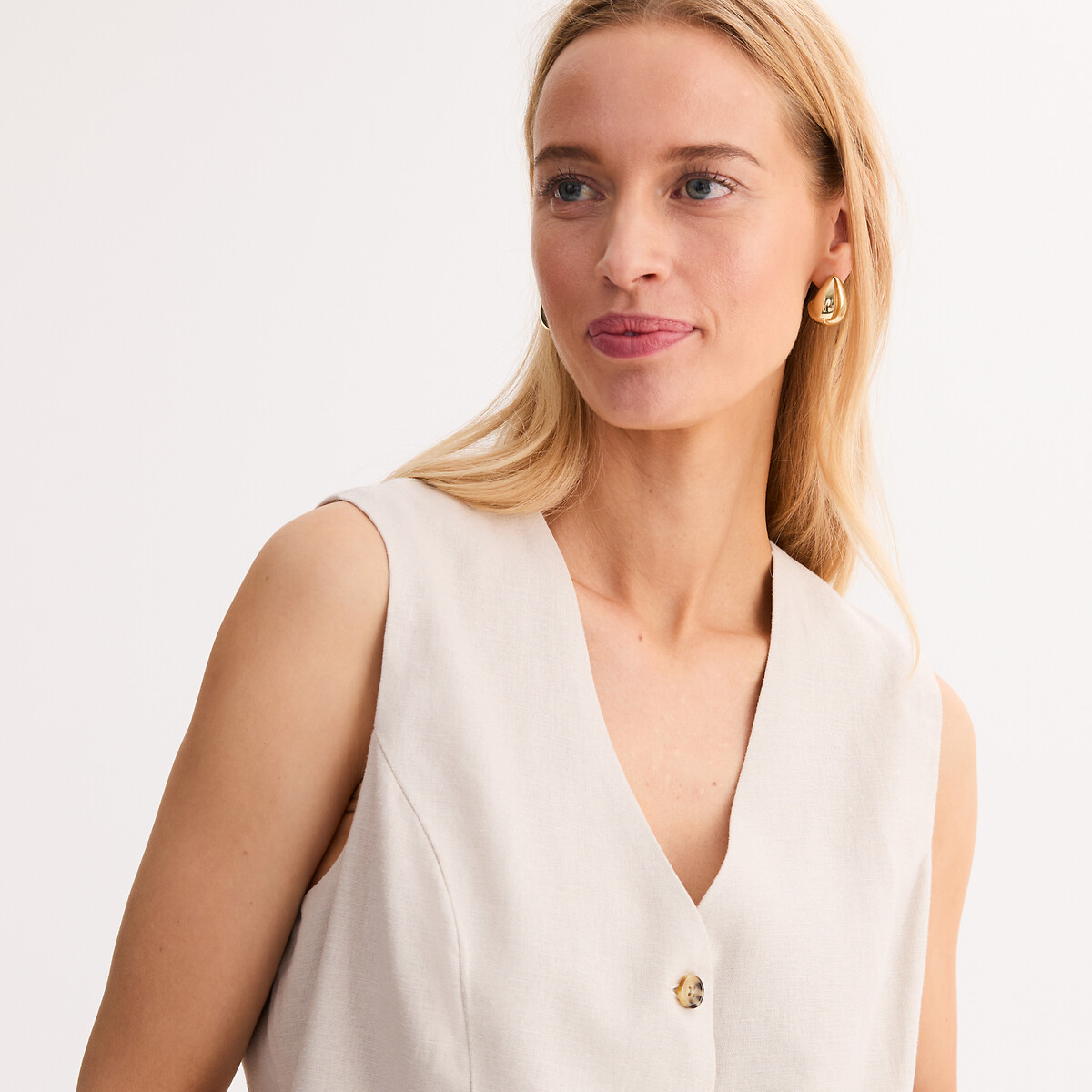 Veste sans manches, coupe droite beige, ANNE WEYBURN