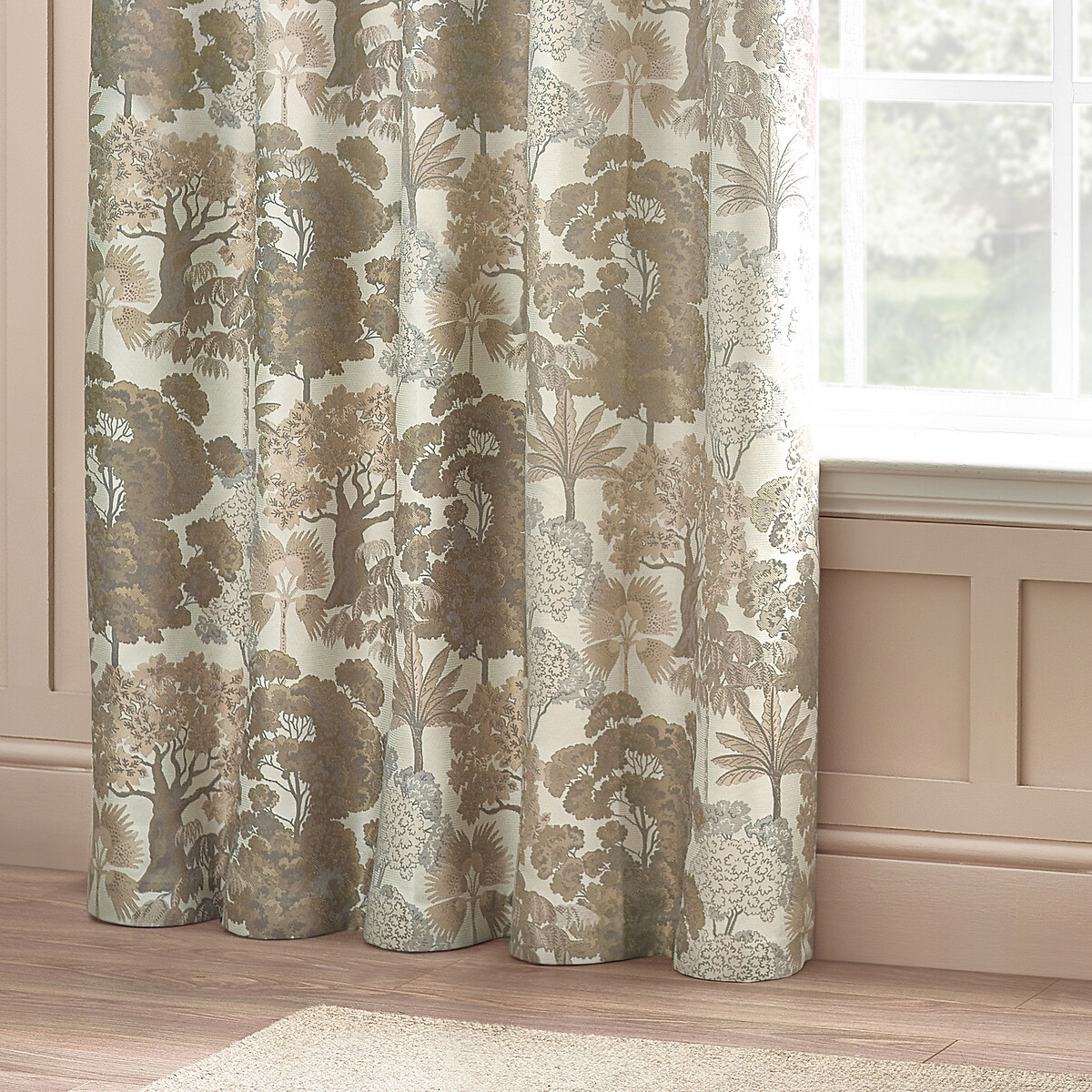 Woodlands Floral Jacquard Eyelet Curtains natural, WYLDER