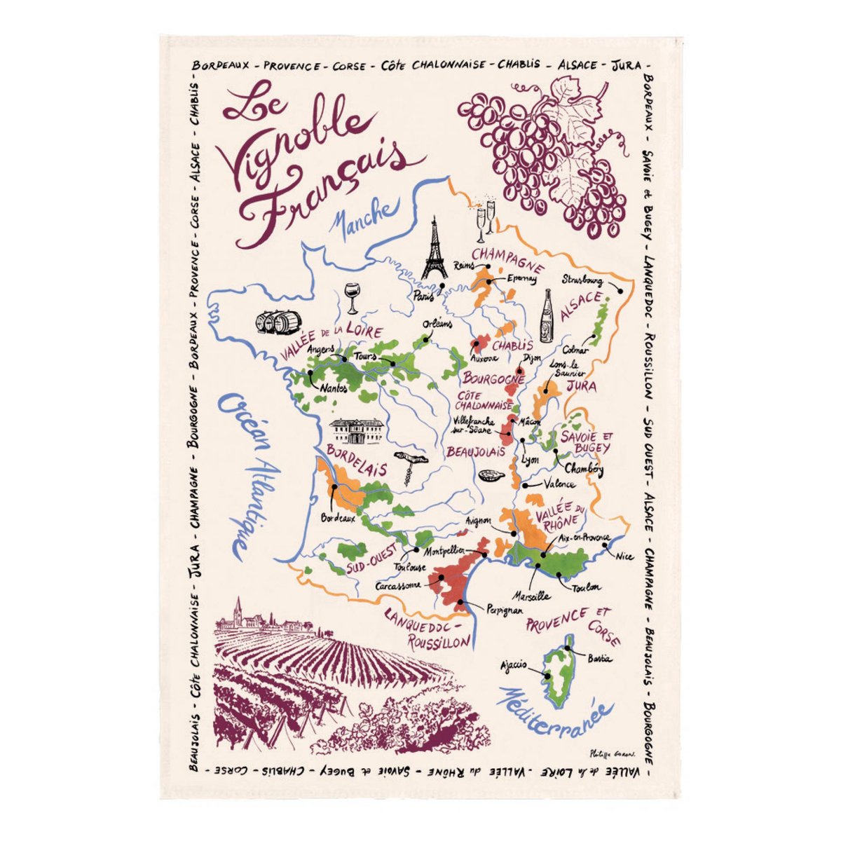 Torchon La Carte Des Vins de France ecru, WINKLER