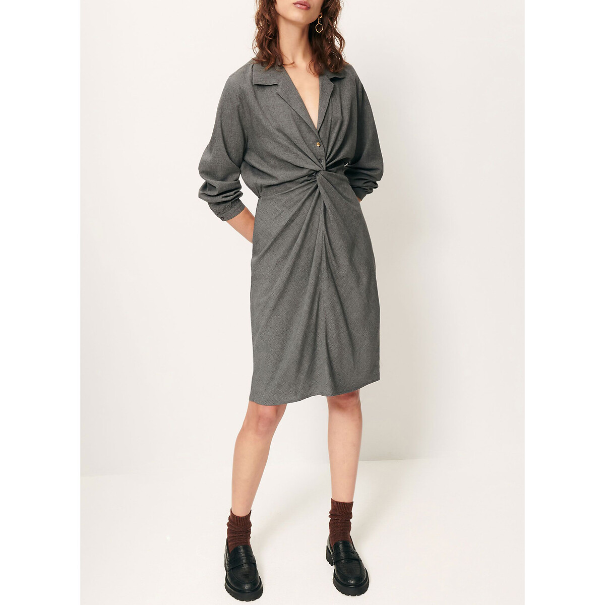 Robe droite, mi-longue, manches longues gris, SESSUN