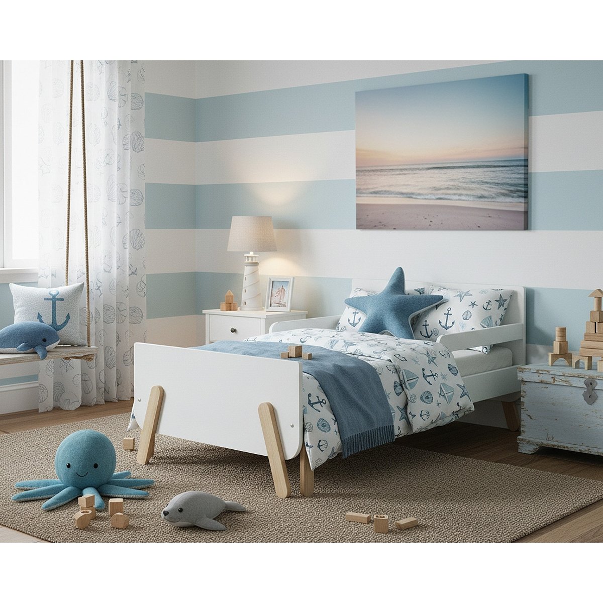 Lit enfant extensible en bois 80x140-165-190 PIRATE blanc, WEBABY