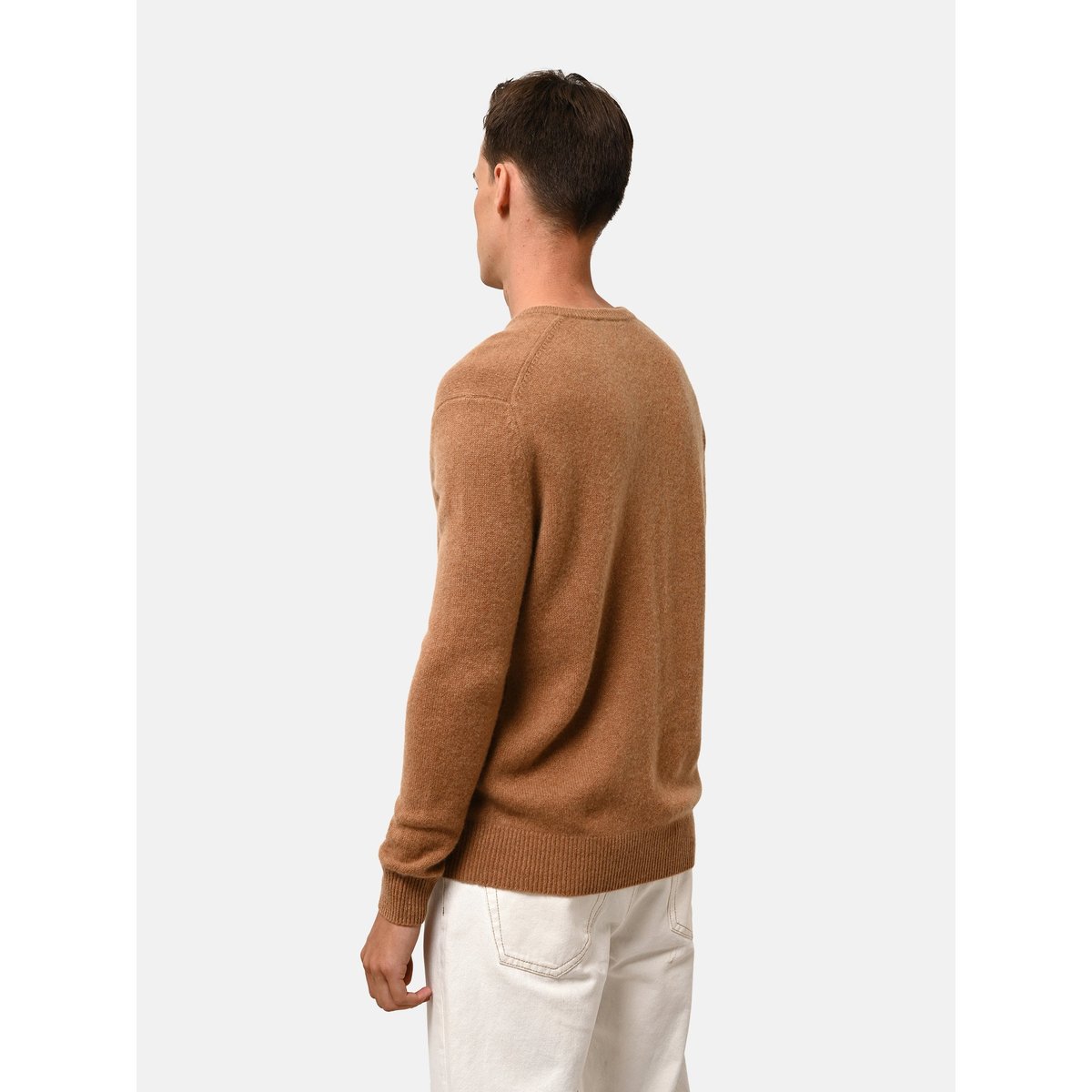 Pull Col V 4 Fils Noisette Nathan marron clair, JUST CASHMERE