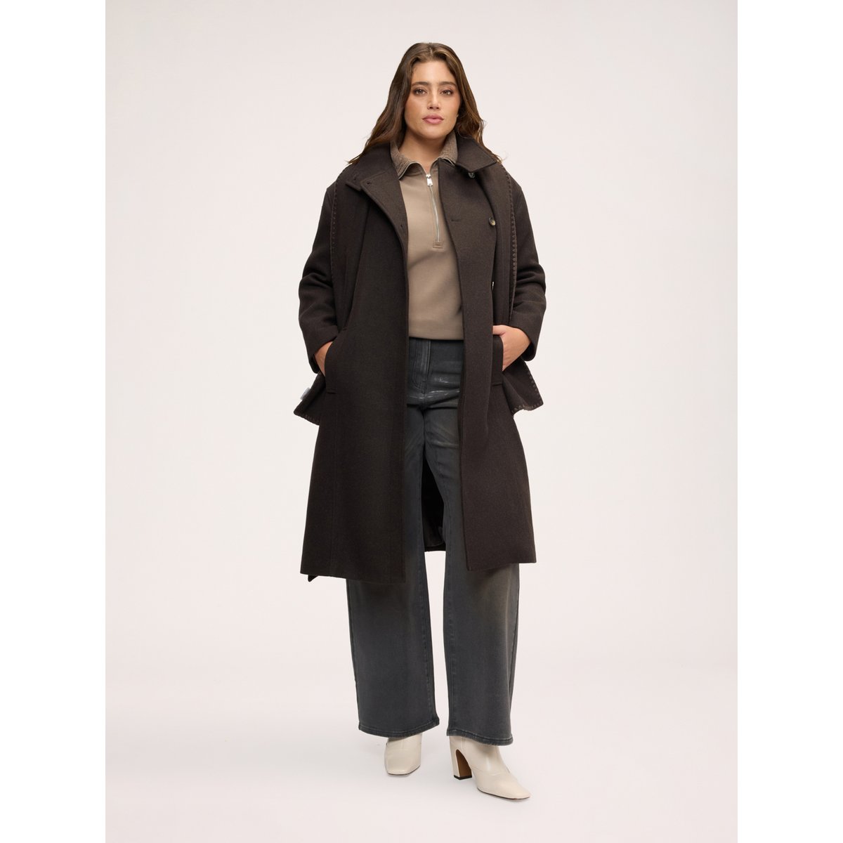Manteau avec ceinture à la taille marron, FIORELLA RUBINO