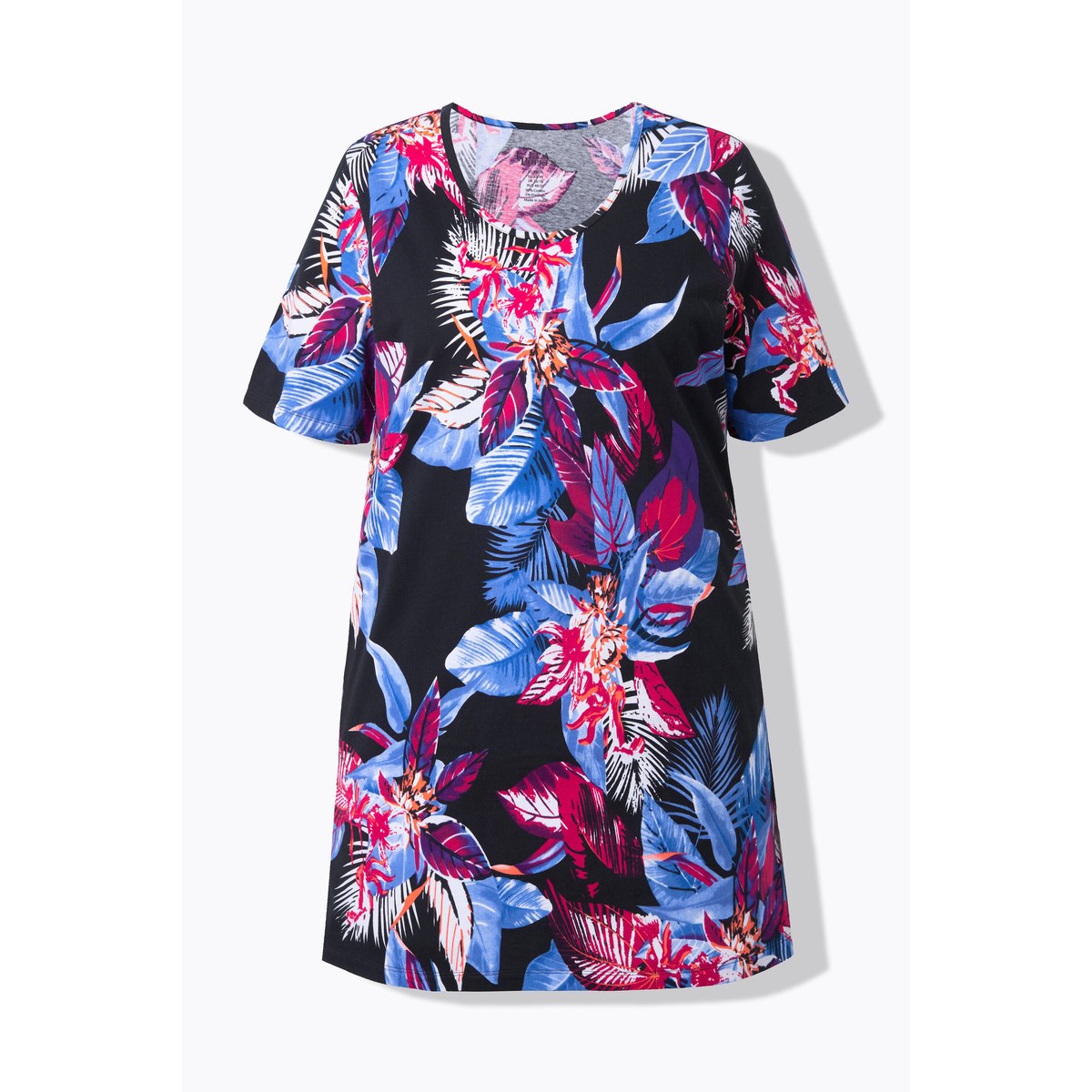T-shirt long dans un imprimé à fleurs noir, ULLA POPKEN