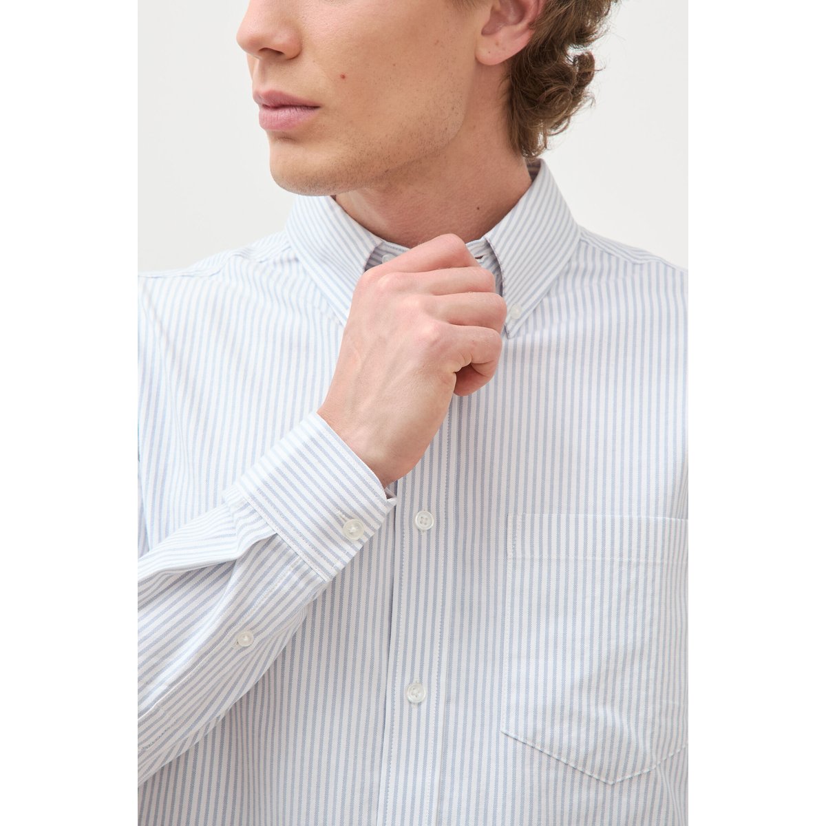 Chemise manches longues col américain bleu gris, BONOBO