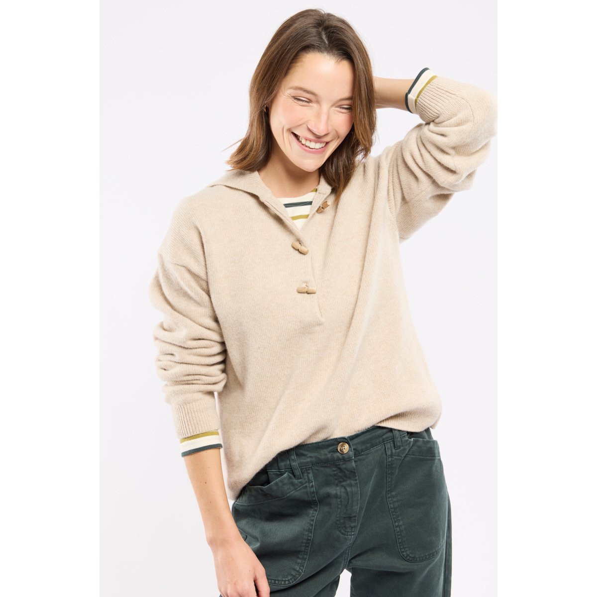 Pull col vareuse - laine irish cream, ARMOR-LUX