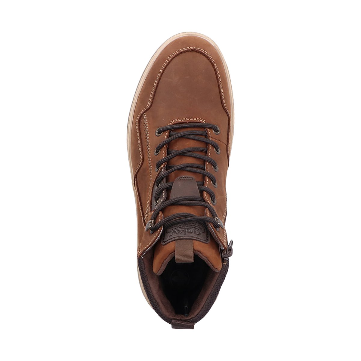 Baskets en cuir noisette à talon plat avec un zip et des lacets ronds noisette, RIEKER