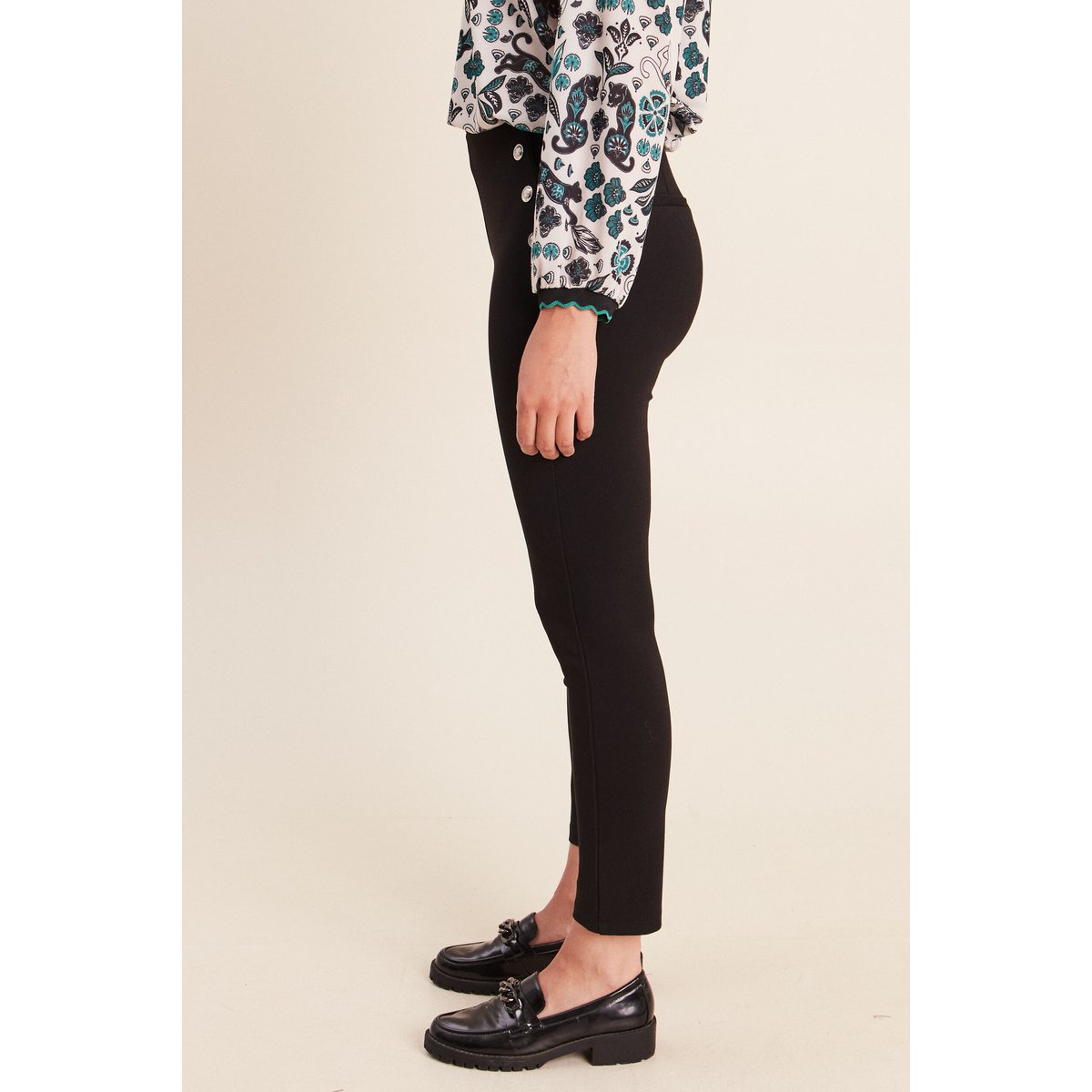 Legging 7/8ème taille basculée en maille noir, BREAL