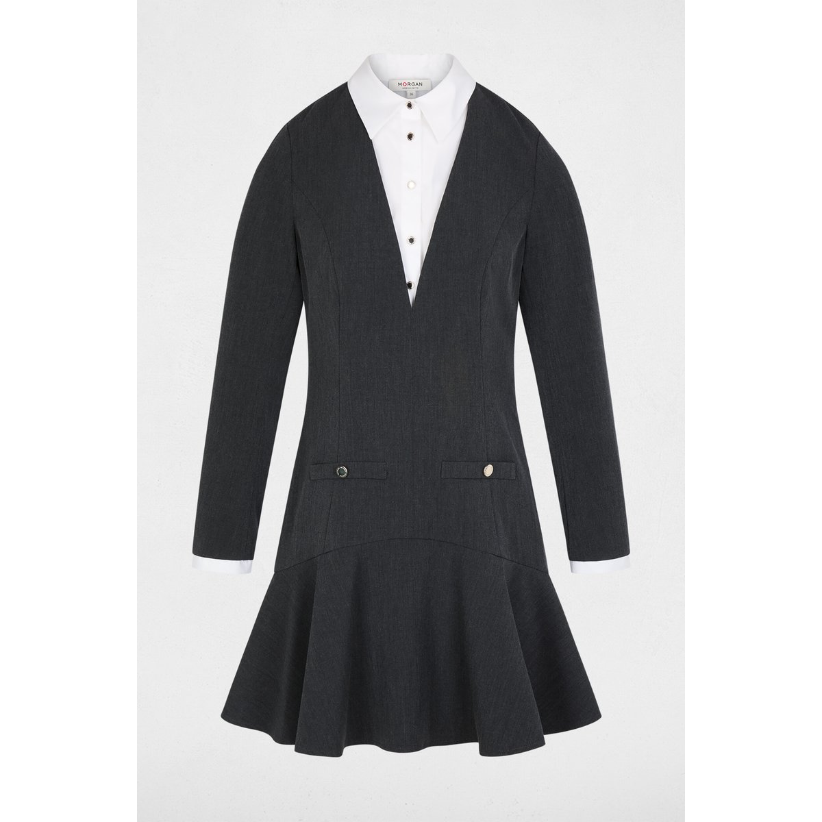 Robe courte col à revers gris clair, MORGAN