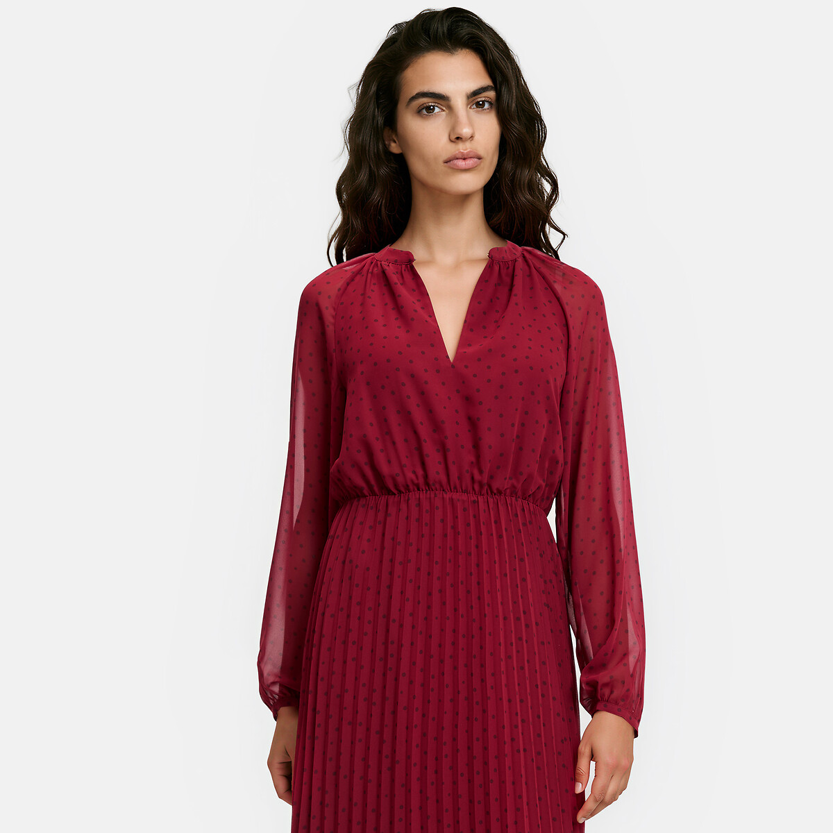 Robe longue à pois et manches longues imprimé pois, LA REDOUTE COLLECTIONS