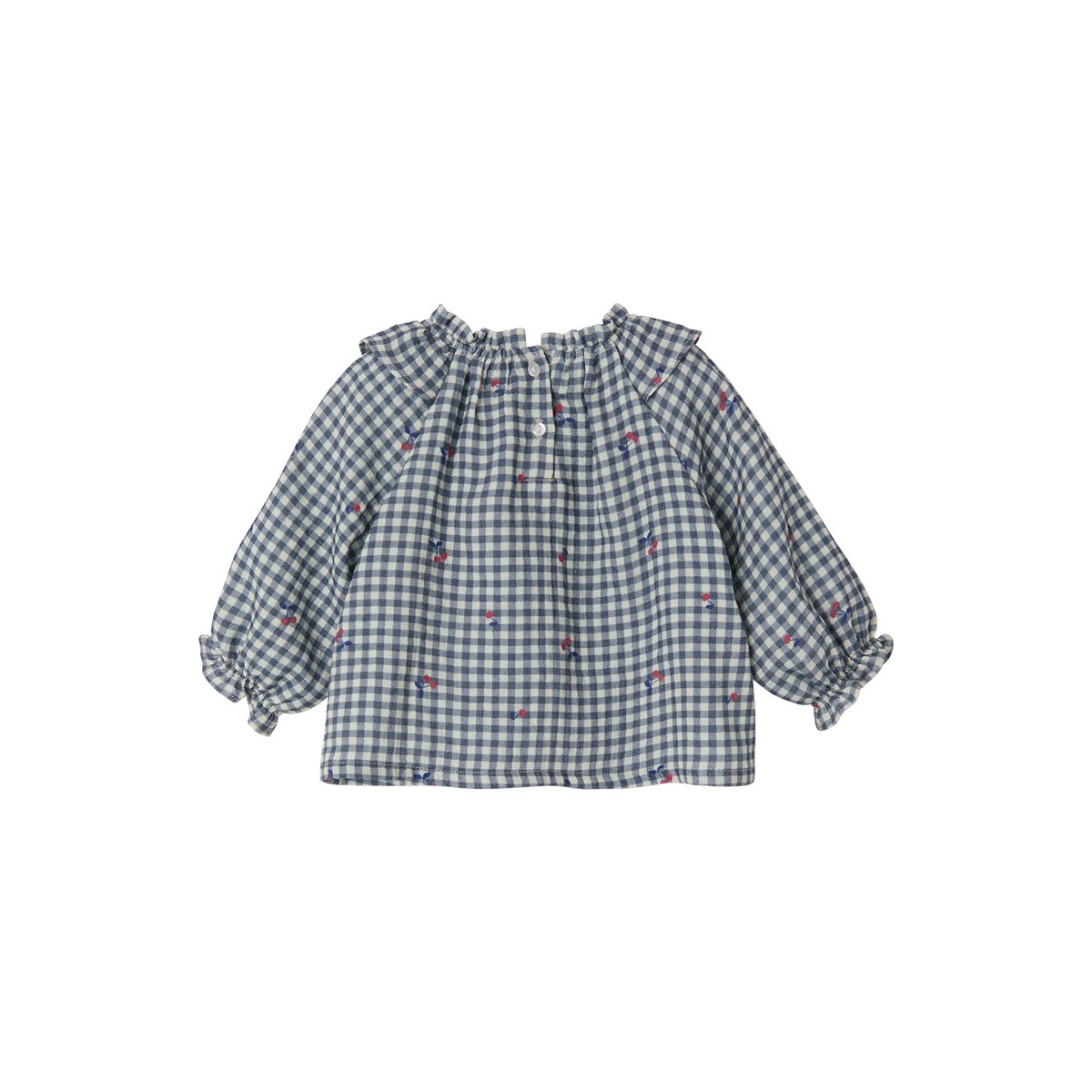 Blouse vichy bleu grisé, VERTBAUDET