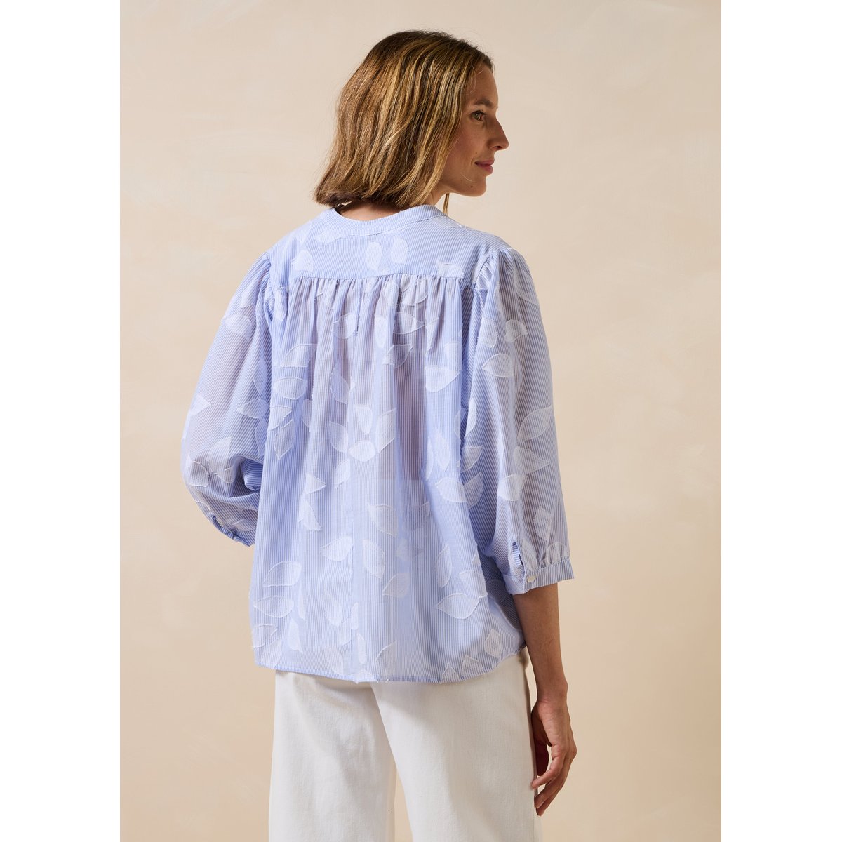 Chemisier en coton fleuri manches 3/4 bleu ciel, LA FEE MARABOUTEE