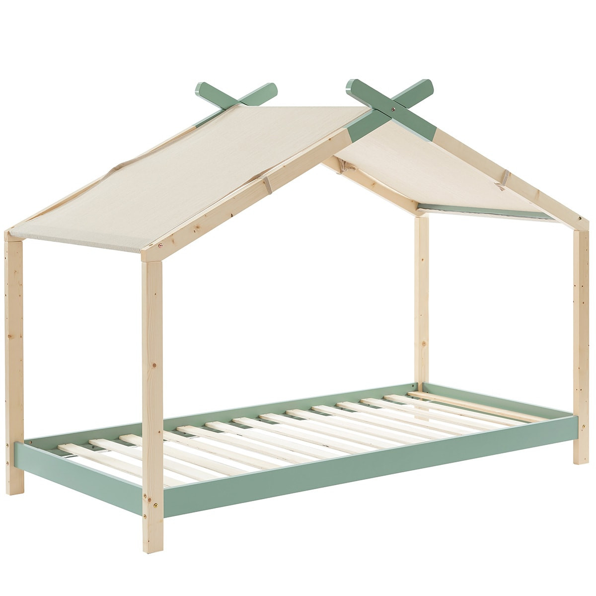 Lit cabane enfant en pin massif - CHARLY vert, HOMIFAB