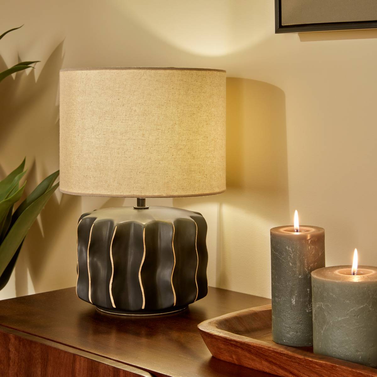 Lampe cylindrique en lin MALYA noir, ATMOSPHERA