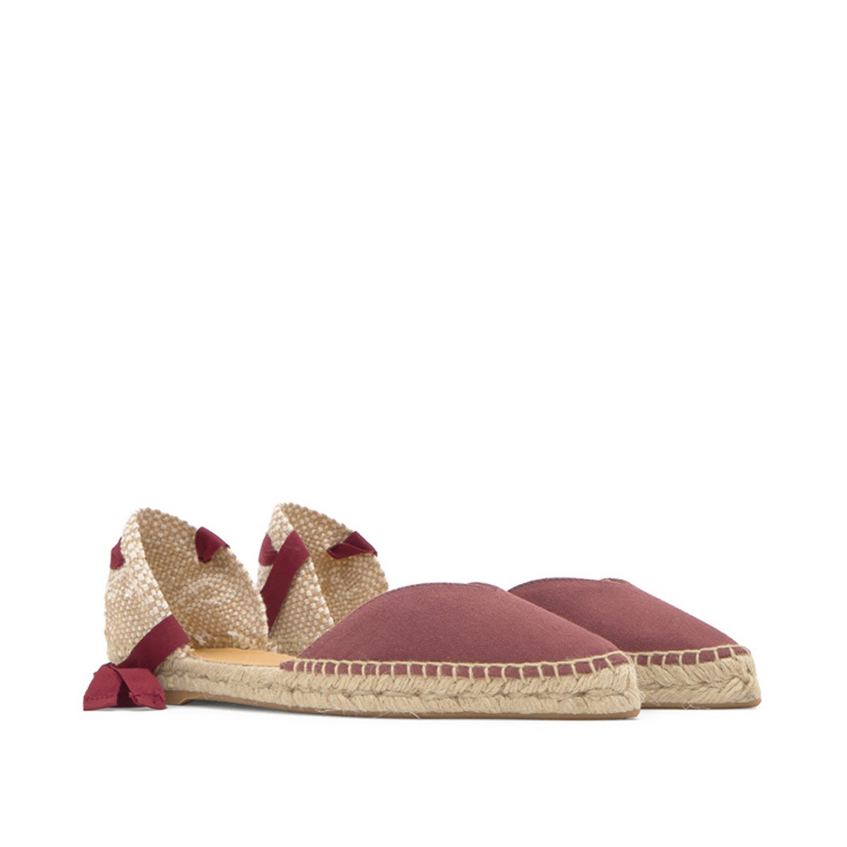 Espadrilles plates en lin à lacets en velours BRAVA PLATFORM lie de vin, CASTANER