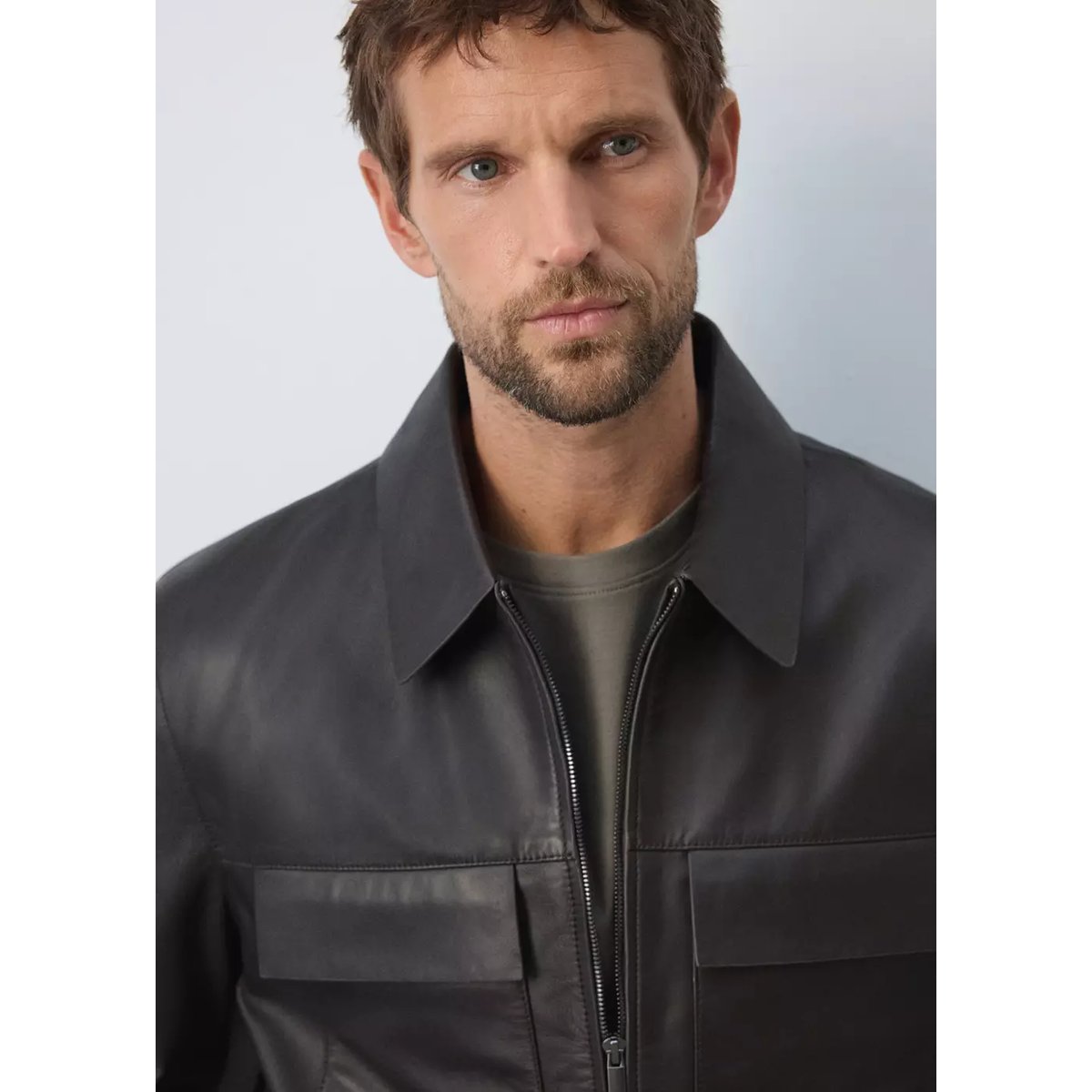 Blouson 100 % cuir poches chocolat, MANGO MAN