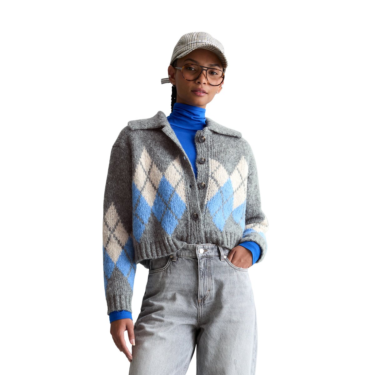 Cardigan jacquard cropped avec de la laine d'alpaga moelleuse gris, MARC O’POLO DENIM