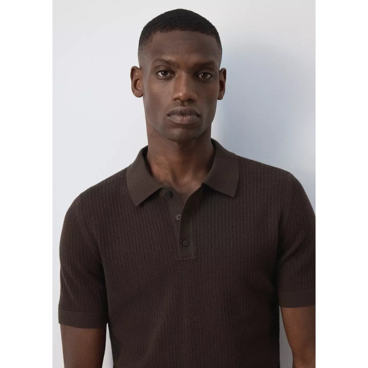 Polo 100 % coton maille structure chocolat, MANGO MAN